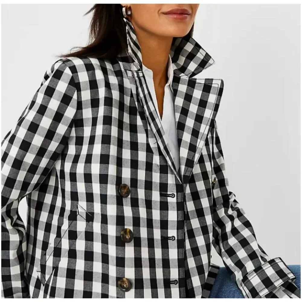 Ann Taylor Black and White Gingham Double Breasted Swing Jacket Size S NWT - Picture 4 of 8